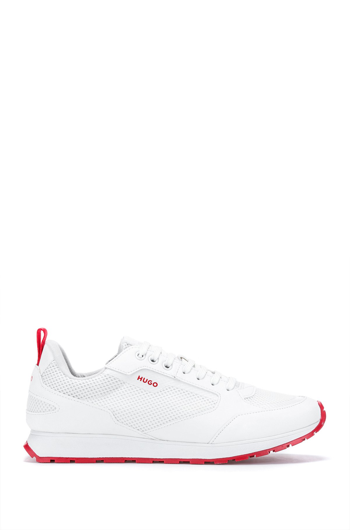 Sneakers in materiali misti con logo, Bianco