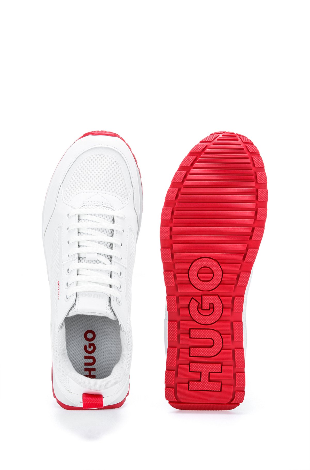 Sneakers in materiali misti con logo, Bianco