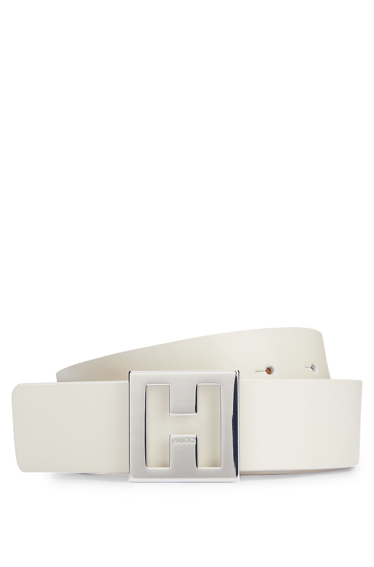 Reversible belt in Italian leather with monogram buckle, White