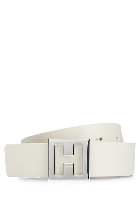 Cinturón reversible de piel italiana con monograma en la hebilla, Blanco