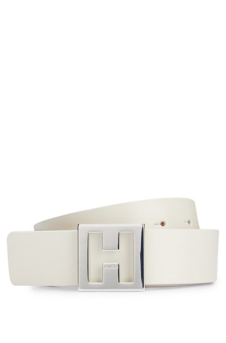 Reversible belt in Italian leather with signature buckle, White
