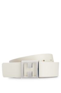 Cintura reversibile in pelle italiana con fibbia a monogramma, Bianco