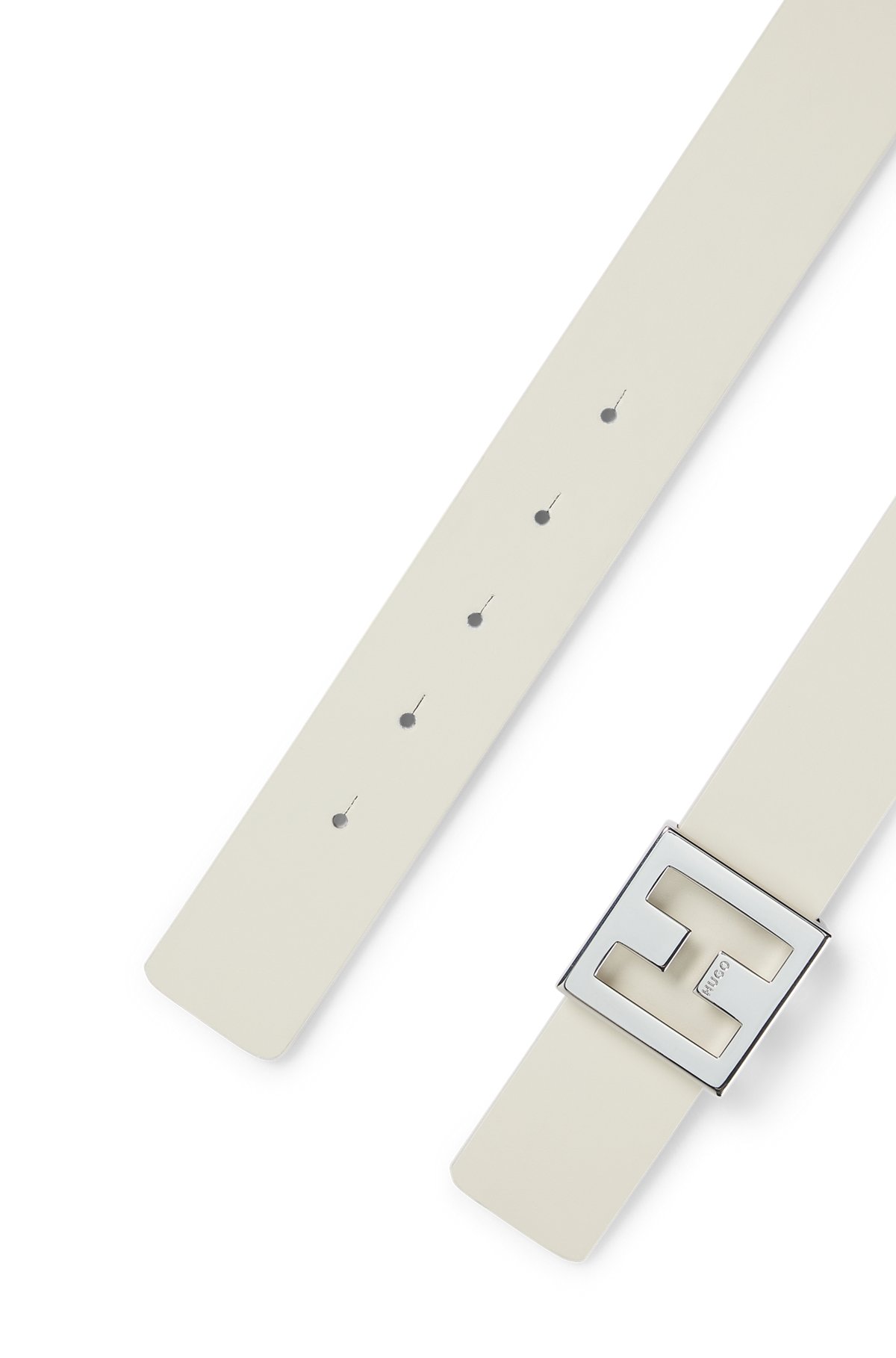Cintura reversibile in pelle italiana con fibbia a monogramma, Bianco