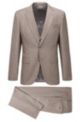 Three-piece slim-fit suit in virgin wool, Light Beige