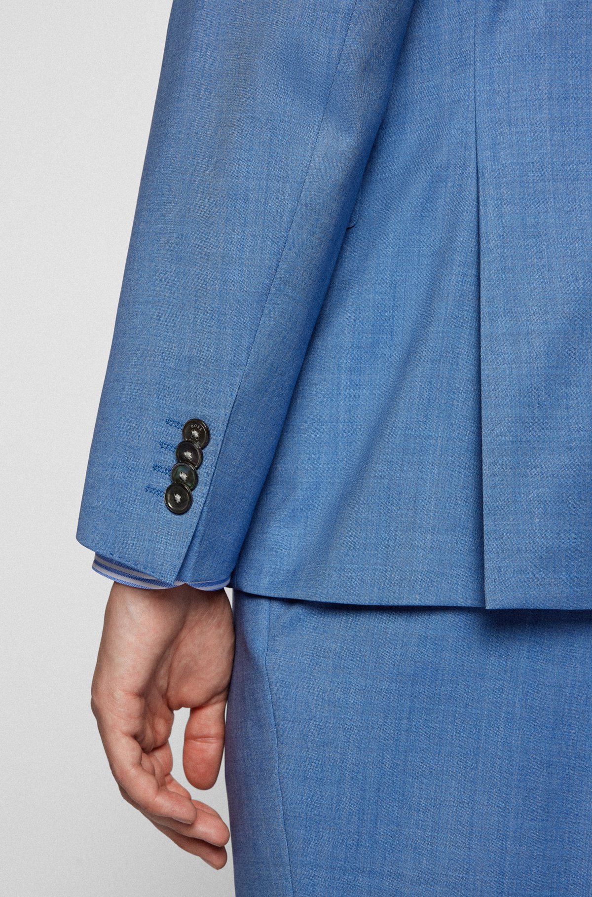 Three-piece slim-fit suit in virgin wool, Blue