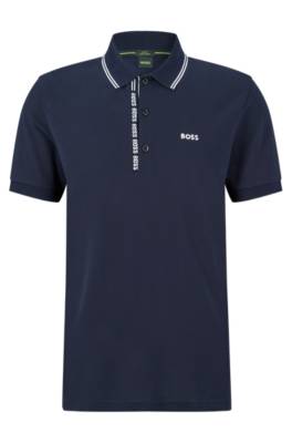 Hugo Boss Logo-trim Slim-fit Polo Shirt In Cotton Piqué In Blue | ModeSens