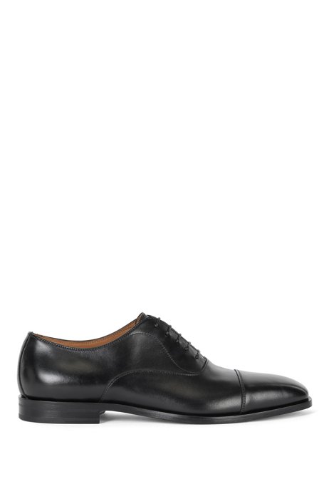 Italian-made leather Oxford shoes with signature-stripe trim, Black