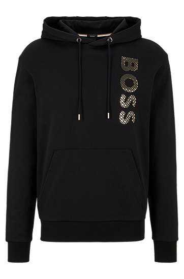 BOSS 博斯字母组合装饰徽标法国棉质毛圈布连帽衫,  001_Black