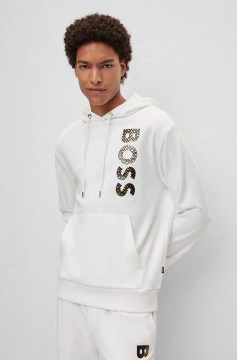 Monogram-filled logo hoodie in French-terry cotton, White