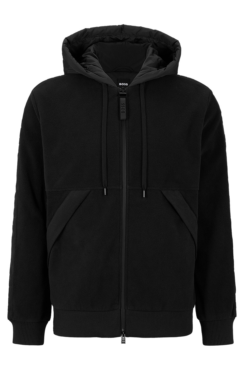 BOSS - Zip-up fleece hoodie with rubber-logo tape
