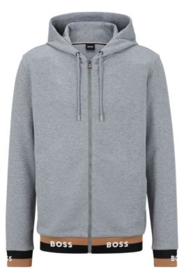 BOSS - Cotton-blend hoodie with logo cuffs and hem