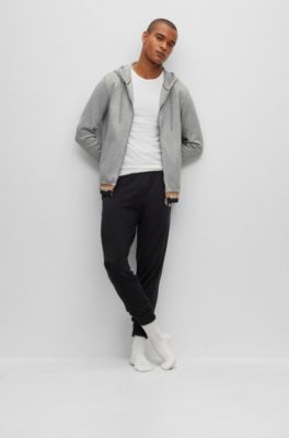 BOSS - Cotton-blend hoodie with logo cuffs and hem