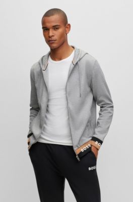BOSS - Cotton-blend hoodie with logo cuffs and hem