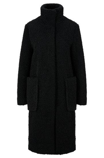 Hugo Boss Long-length Coat In Recycled Teddy Fabric In Black | ModeSens