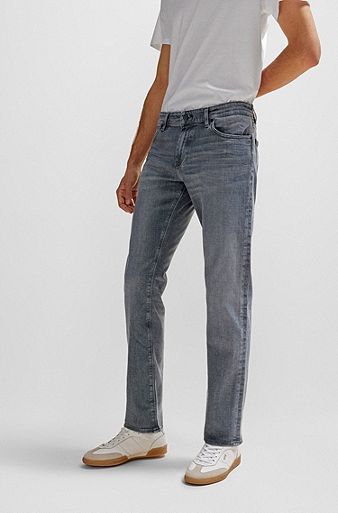 Regular-fit jeans in grey Italian soft-touch denim, Grey