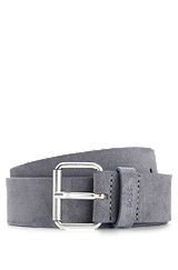 Suede belt with roller buckle, Grey
