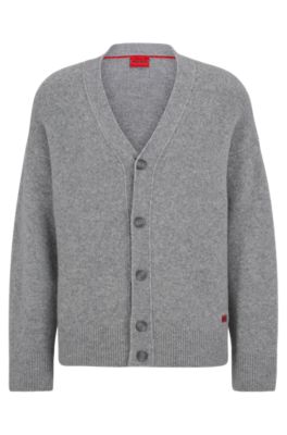 HUGO - Wool-blend cardigan with red logo label