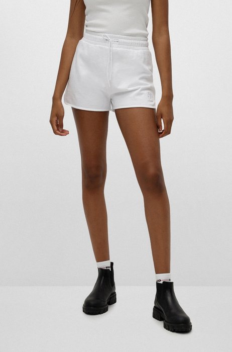 Cotton-terry shorts with stacked logo, White