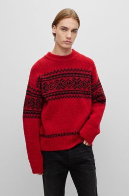 HUGO - Oversized-fit wool-blend sweater with jacquard-knit pattern