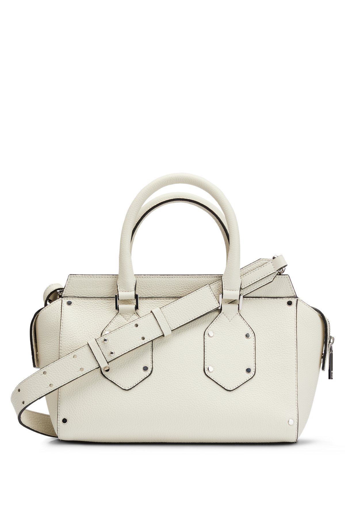 Grained-leather tote bag with branded padlock and tag, White