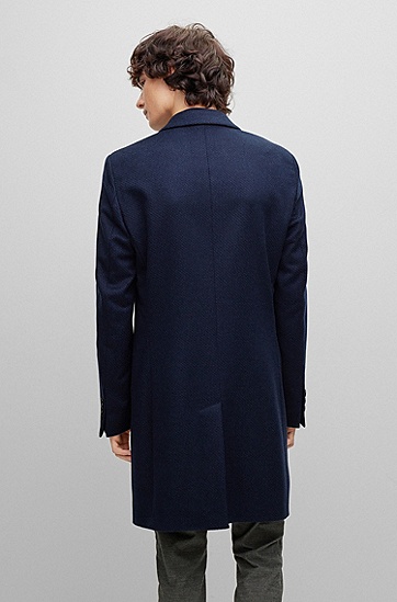 BOSS 博斯初剪羊毛加羊绒修身版型外套,  404_Dark Blue