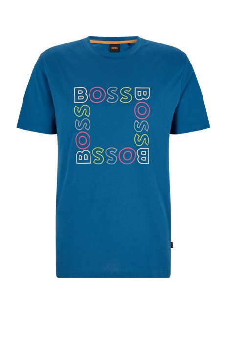 Cotton-jersey T-shirt with logo print, Blue