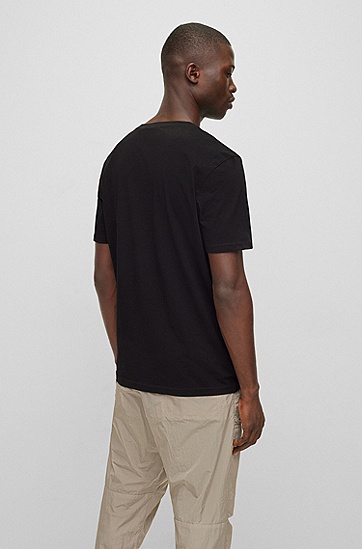 BOSS 博斯系列主题艺术图案棉质平纹针织布 T 恤,  001_Black