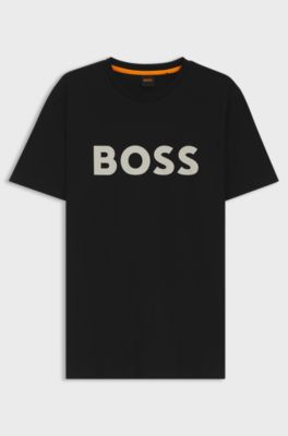 T-shirt van katoenen jersey met grote logoprint, Zwart