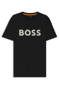T-shirt van katoenen jersey met grote logoprint, Zwart