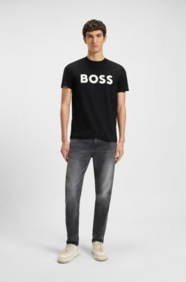 Cotton-jersey T-shirt with large logo print, Black