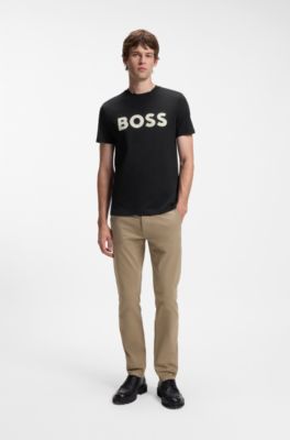 Cotton-jersey T-shirt with large logo print, Black