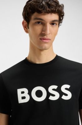 Cotton-jersey T-shirt with large logo print, Black