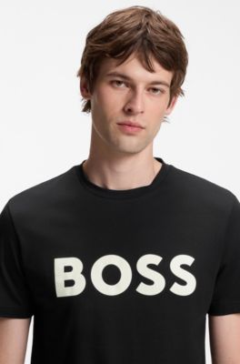 Cotton-jersey T-shirt with large logo print, Black