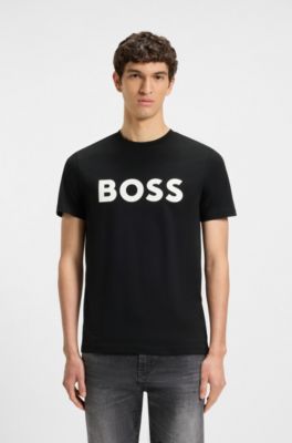 Cotton-jersey T-shirt with large logo print, Black