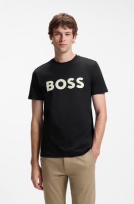 Cotton-jersey T-shirt with large logo print, Black