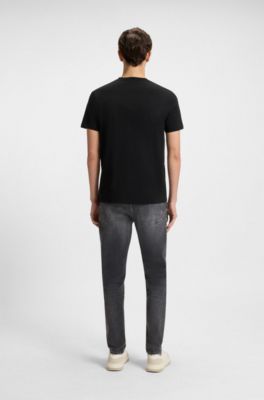 Cotton-jersey T-shirt with large logo print, Black