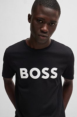 BOSS - コットンジャージー Tシャツ ラバープリントロゴ付き