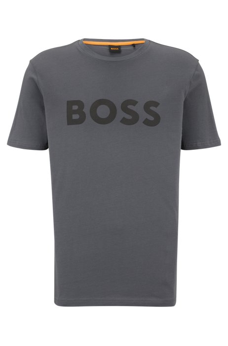 Cotton-jersey T-shirt with rubber-print logo, Dark Grey