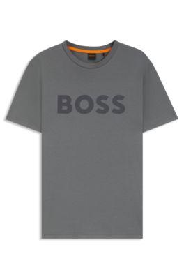 Cotton-jersey T-shirt with large logo print, Grey