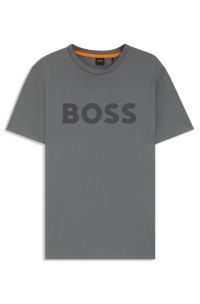 Cotton-jersey T-shirt with rubber-print logo, Grey