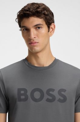 Cotton-jersey T-shirt with large logo print, Grey