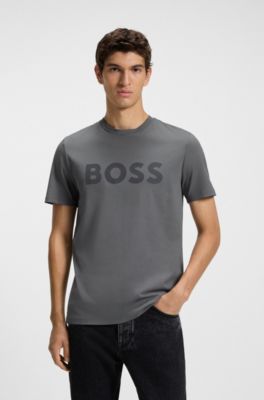 Cotton-jersey T-shirt with large logo print, Grey