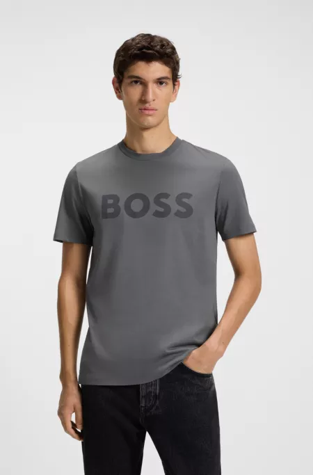 Cotton-jersey T-shirt with rubber-print logo