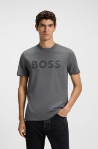 T-shirt in jersey di cotone con logo stampato in gomma, Grigio
