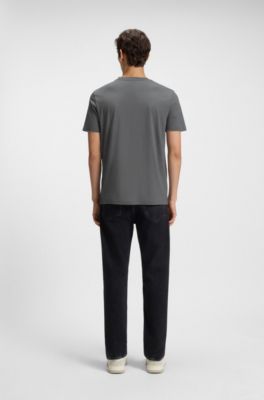 Cotton-jersey T-shirt with large logo print, Grey