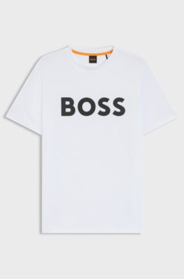 T-shirt in jersey di cotone con grande logo stampato, Bianco