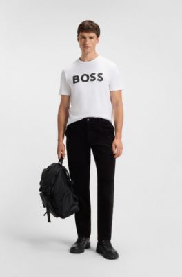 T-shirt in jersey di cotone con grande logo stampato, Bianco