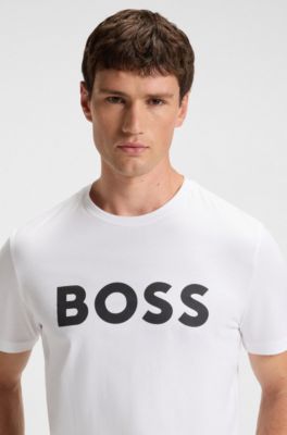 T-shirt in jersey di cotone con grande logo stampato, Bianco