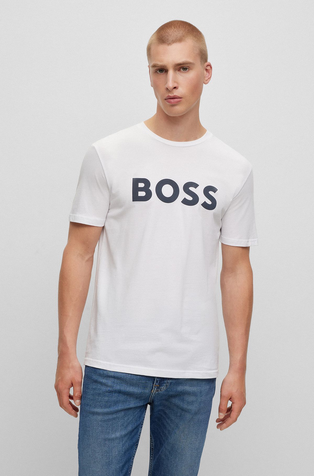 T-shirt en jersey de coton avec logo imprimé en gomme, Blanc