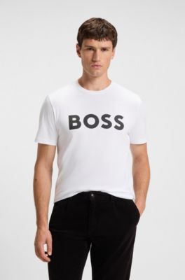 T-shirt in jersey di cotone con grande logo stampato, Bianco
